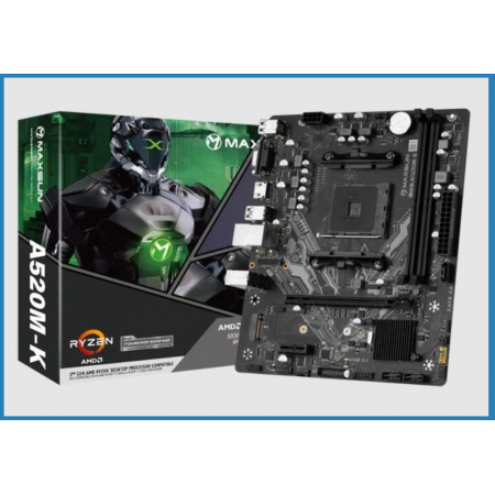 Материнская плата MAXSUN Challenger A520M-K (RTL) S-AM4 A520 2xDDR4 PCI-E x16/PCI-E x1 3xSATA III/RAID 0,1,10/1xM.2 D-sub/HDMI/2xUSB 2.0/4xUSB 3.2G1/GLAN/3 audio jacks mATX
